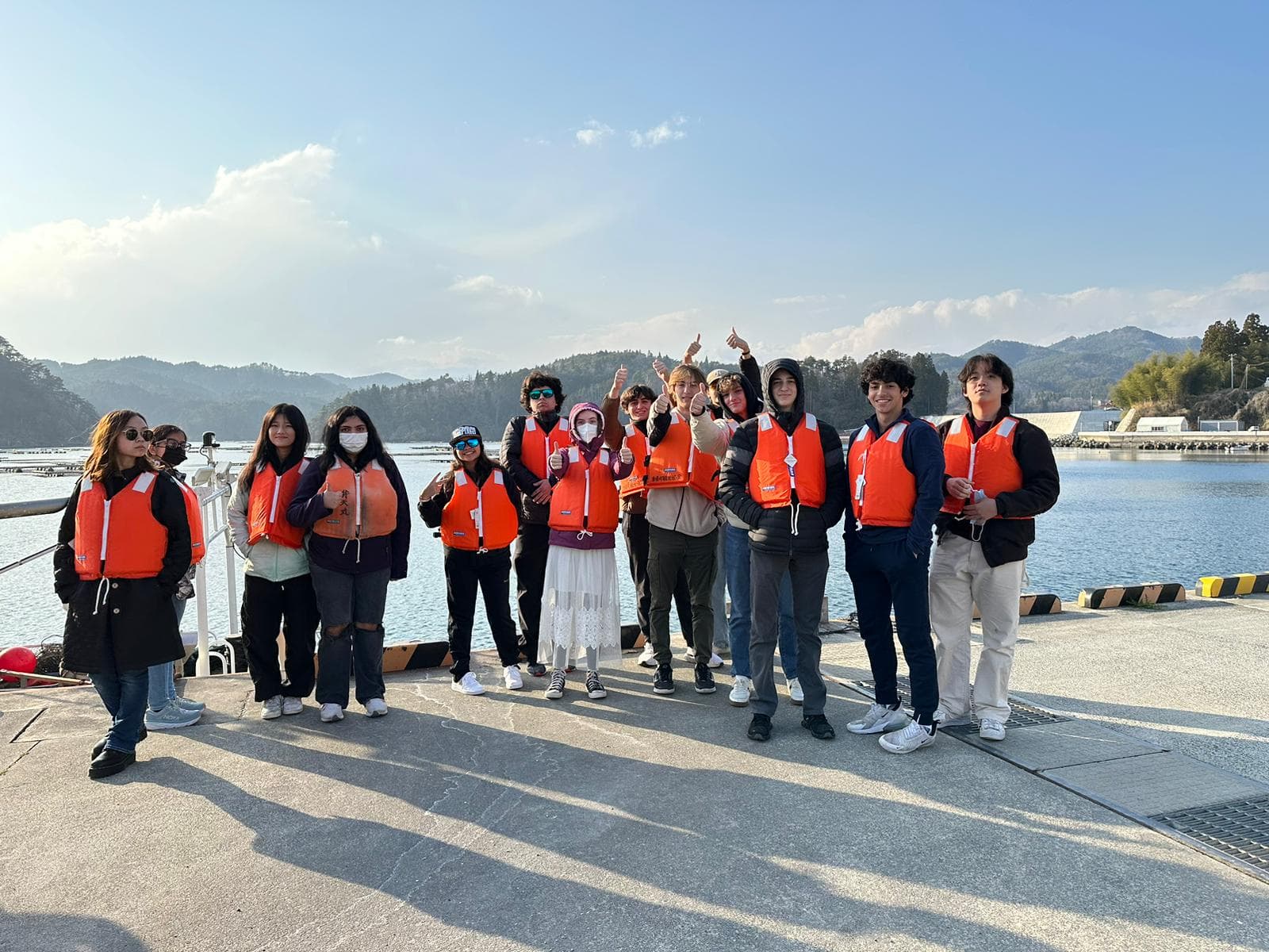 Students ready for a boat experience in Kesennuma