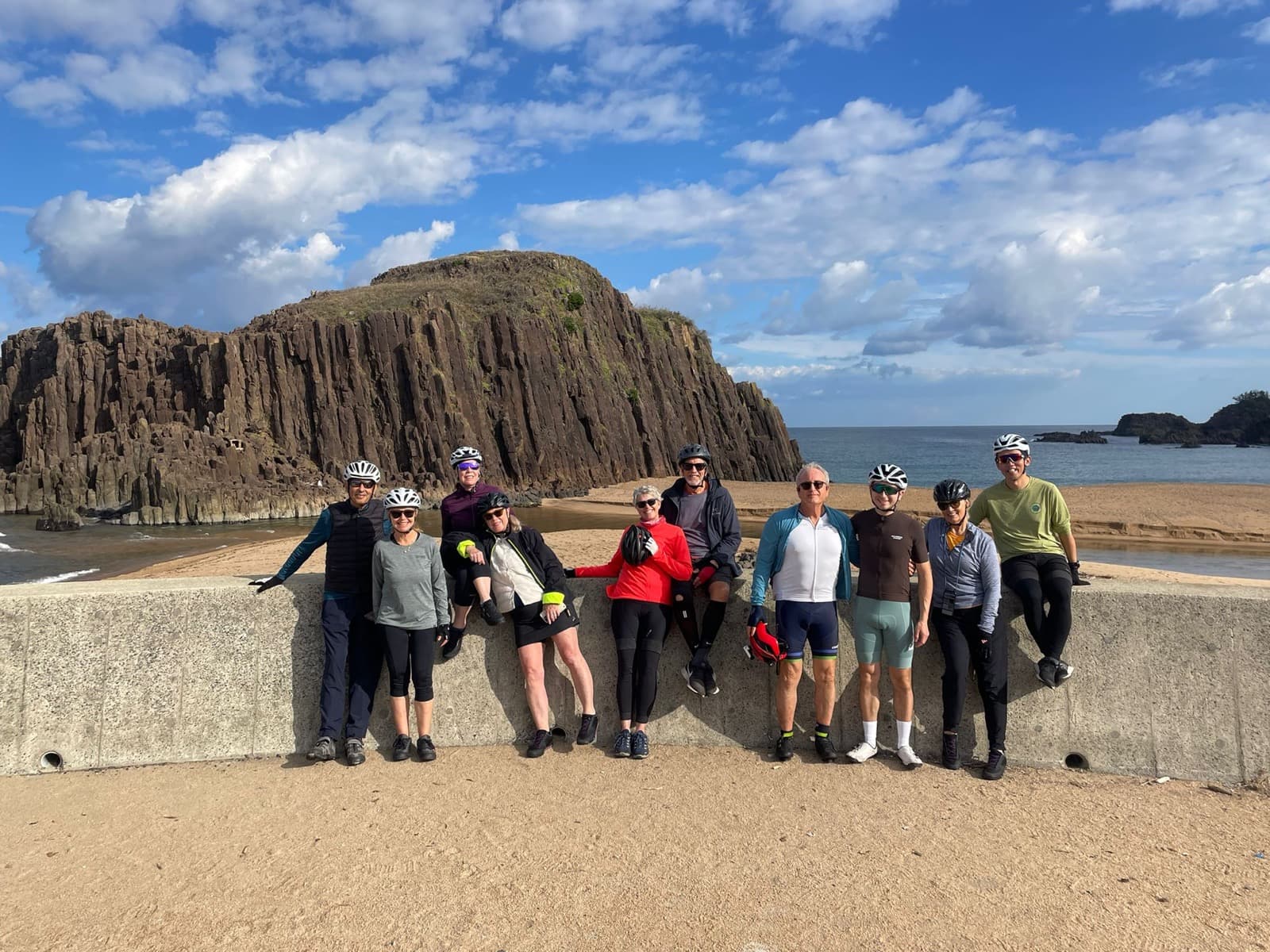 Tour group in front of Tateiwa rock in Taiza, Kyoto